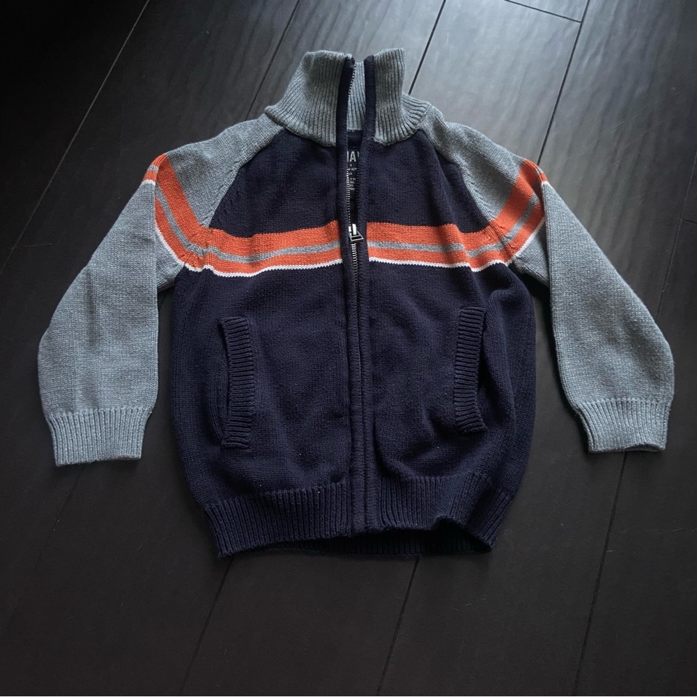 Skyhawk boys zip up navy & gray with orange stripes size 4 EUC
